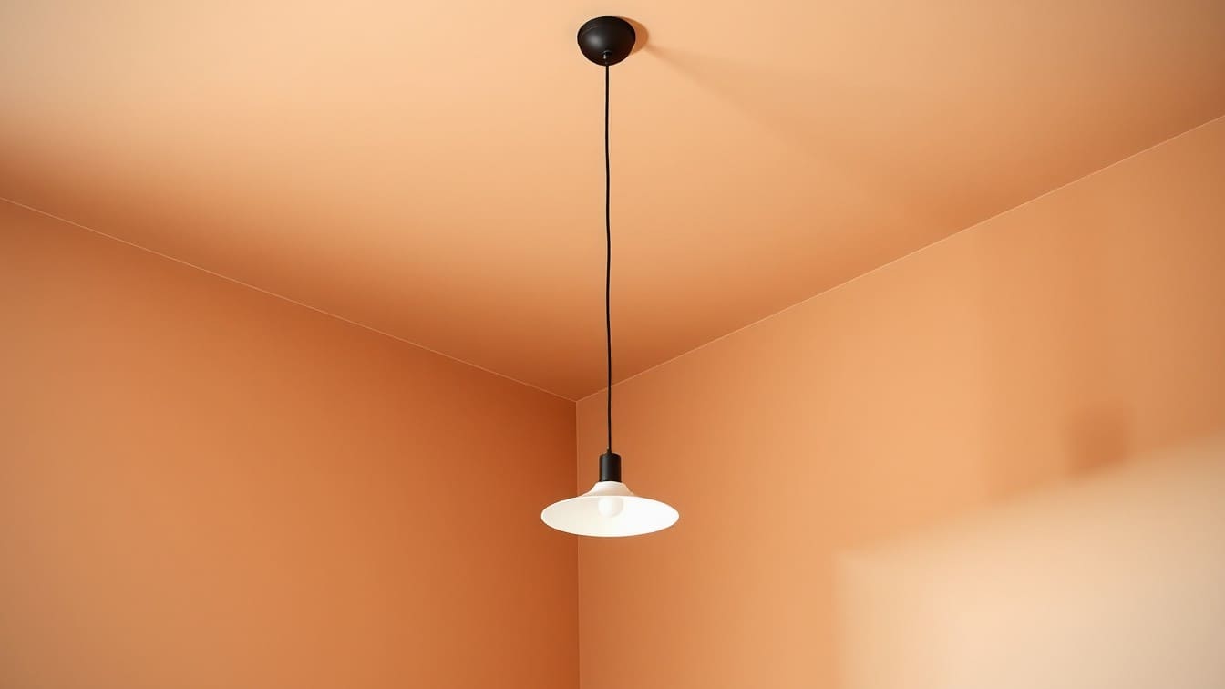 A modern bedroom showing the "color capping" paint trend where the walls and ceiling are painted the same warm beige color.